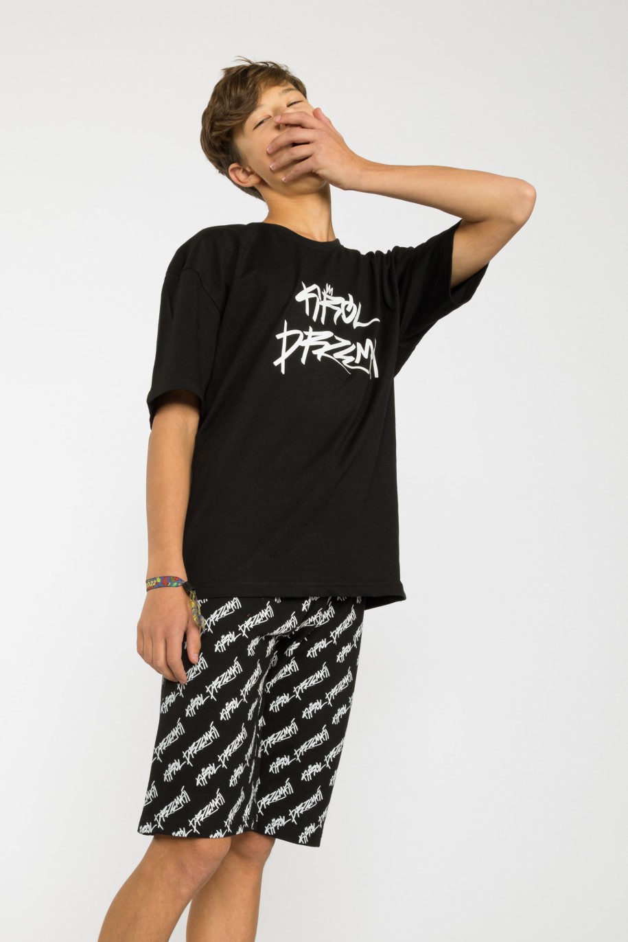Czarna dwuczęściowa piżama koszulka i spodenki - 37888