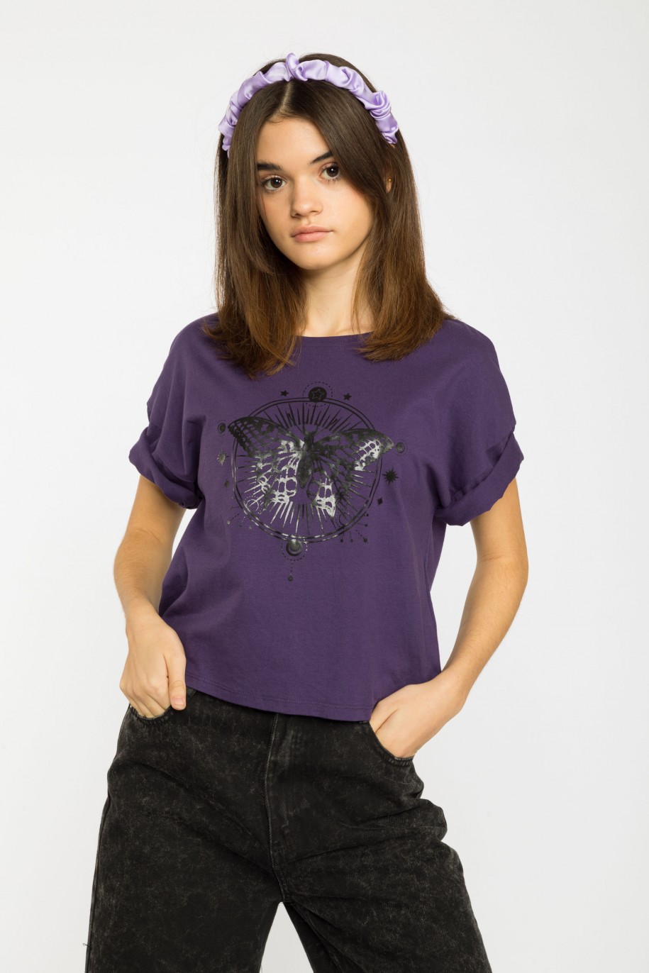 Fioletowy T-shirt z nadrukami - 38445