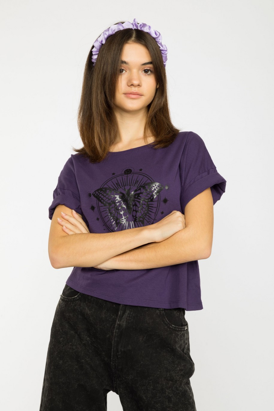 Fioletowy T-shirt z nadrukami - 38446