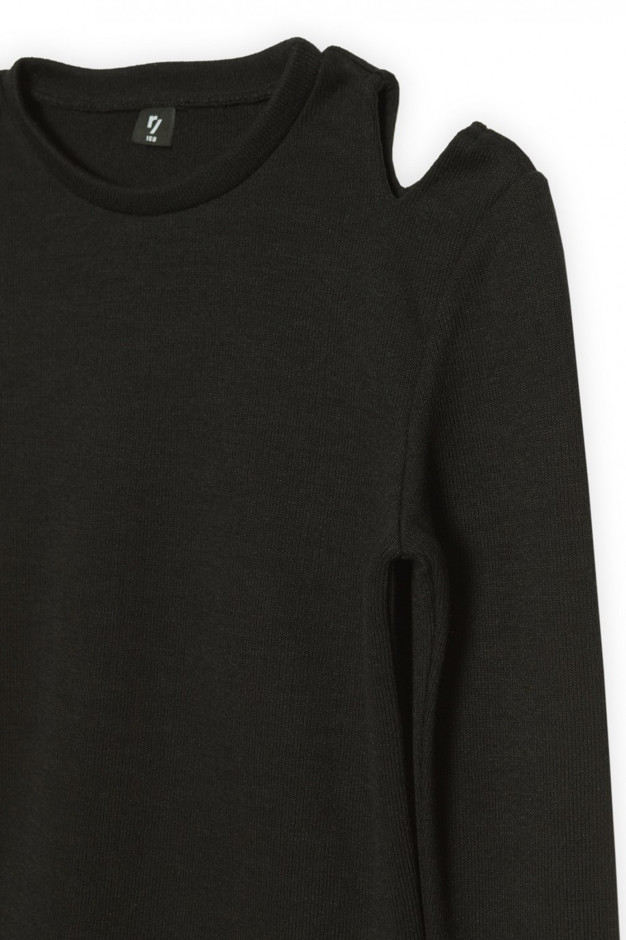 Czarny sweter z długim rękawem i ozdobnymi wycięciami - 38557