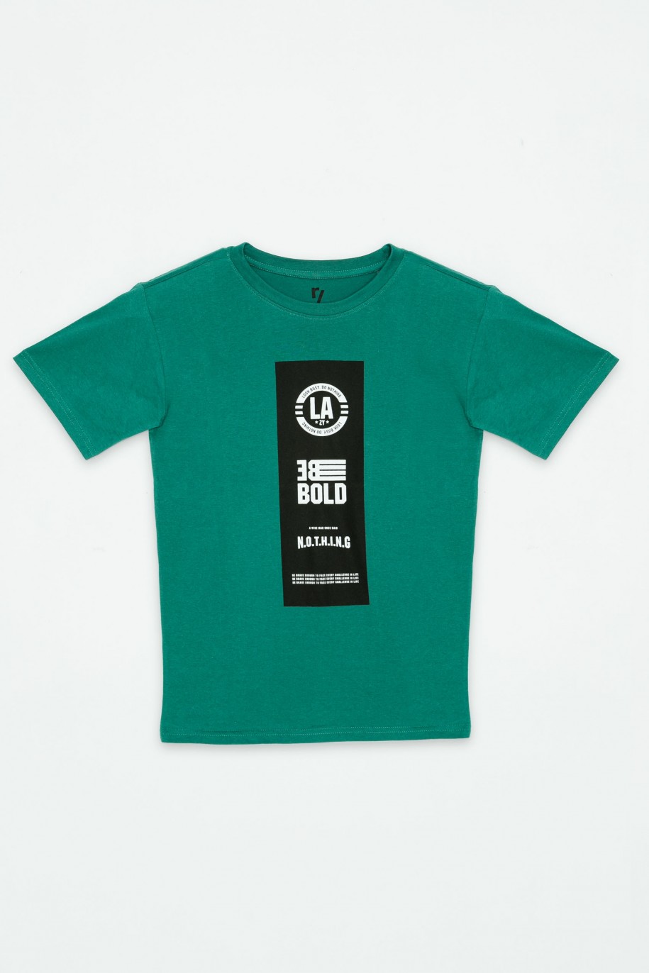 Zielony T-shirt z czarnym nadrukiem z przodu - 38637