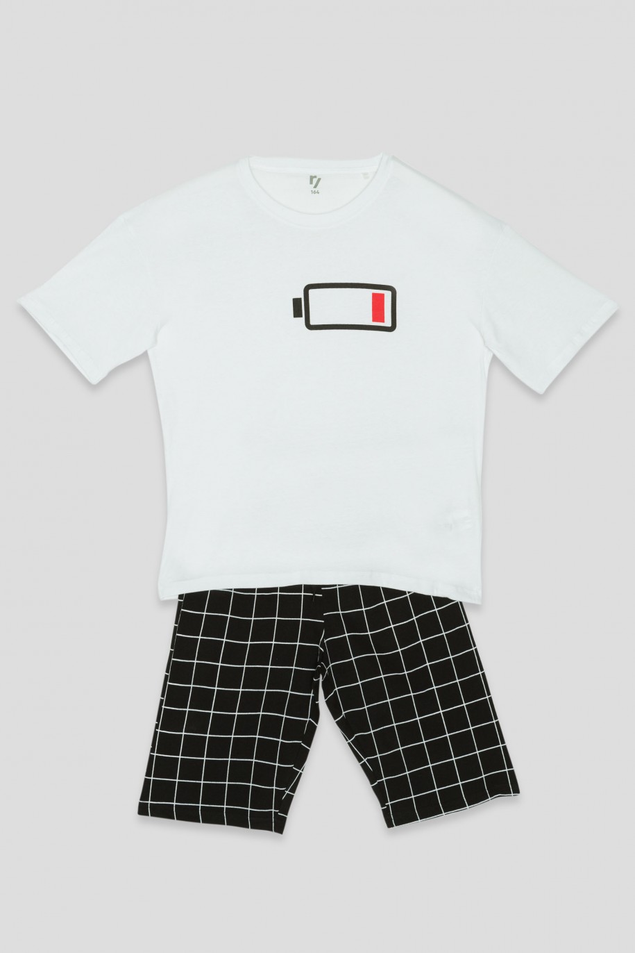 Biało-czarna piżama koszulka i spodenki - 38666