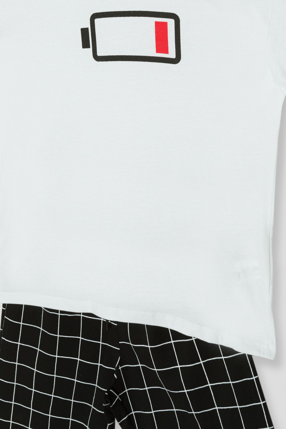 Biało-czarna piżama koszulka i spodenki - 38667