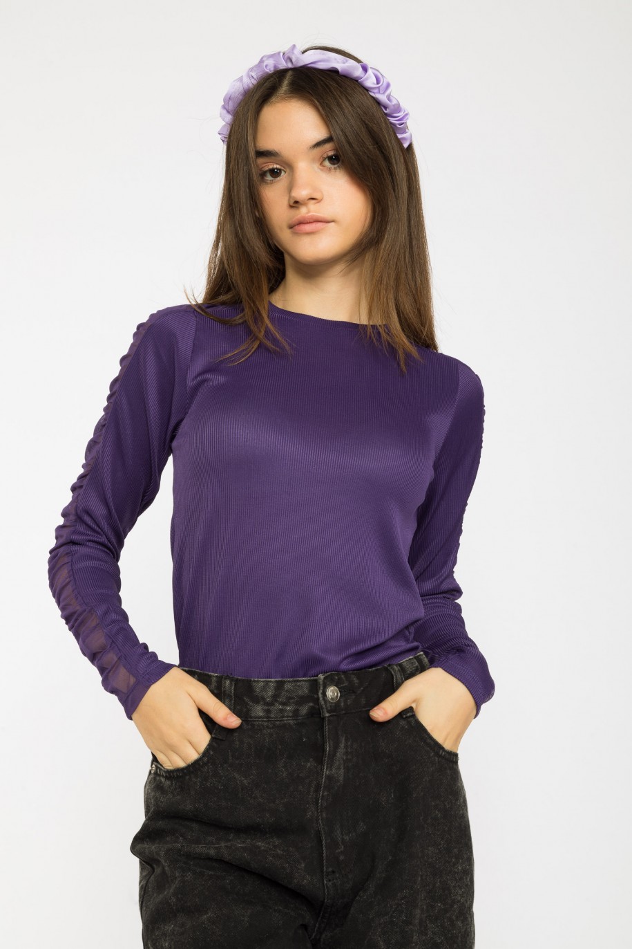 Fioletowa bluzka z tiulowymi rękawami - 38952