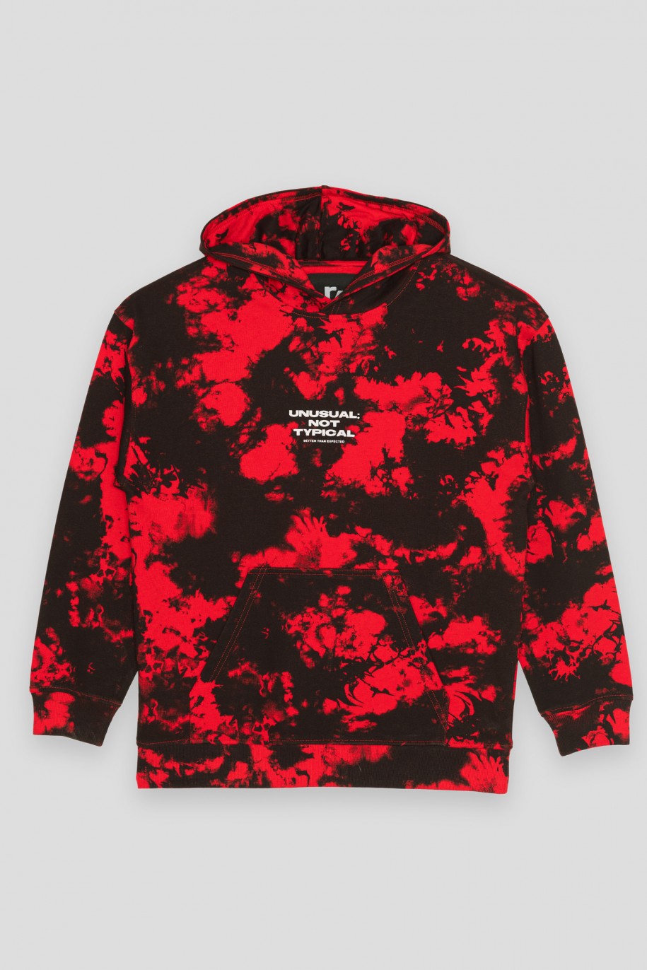 Czerwona bluza tie dye z kapturem - 39043