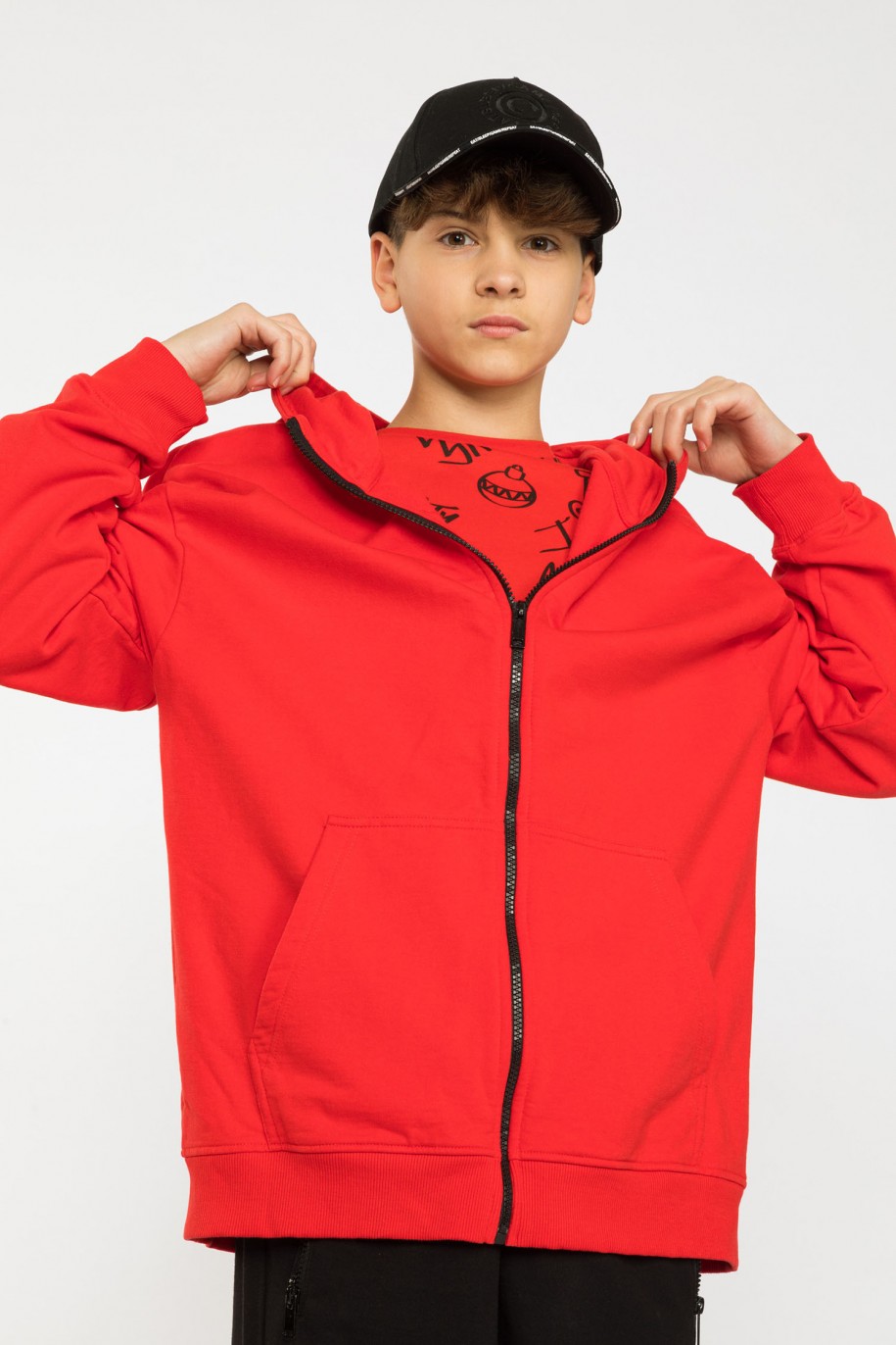 Czerwona rozpinana bluza dresowa z kapturem - 39059