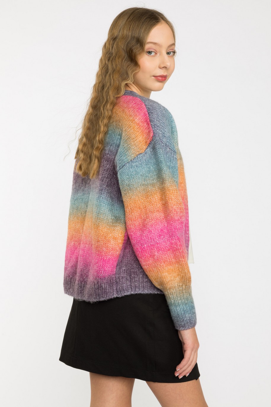 Wielobarwny pastelowy sweter na guziki - 39066