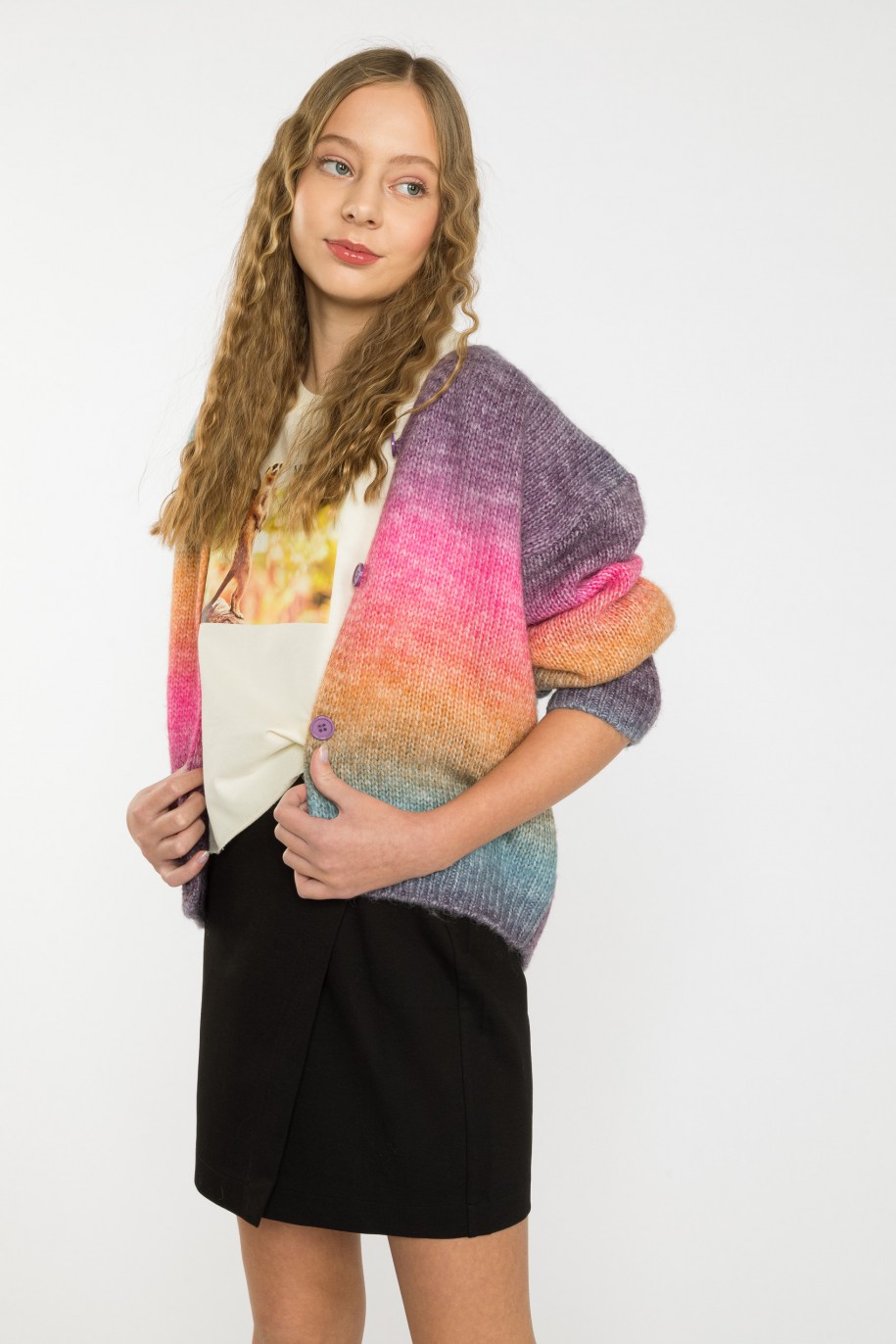 Wielobarwny pastelowy sweter na guziki - 39067