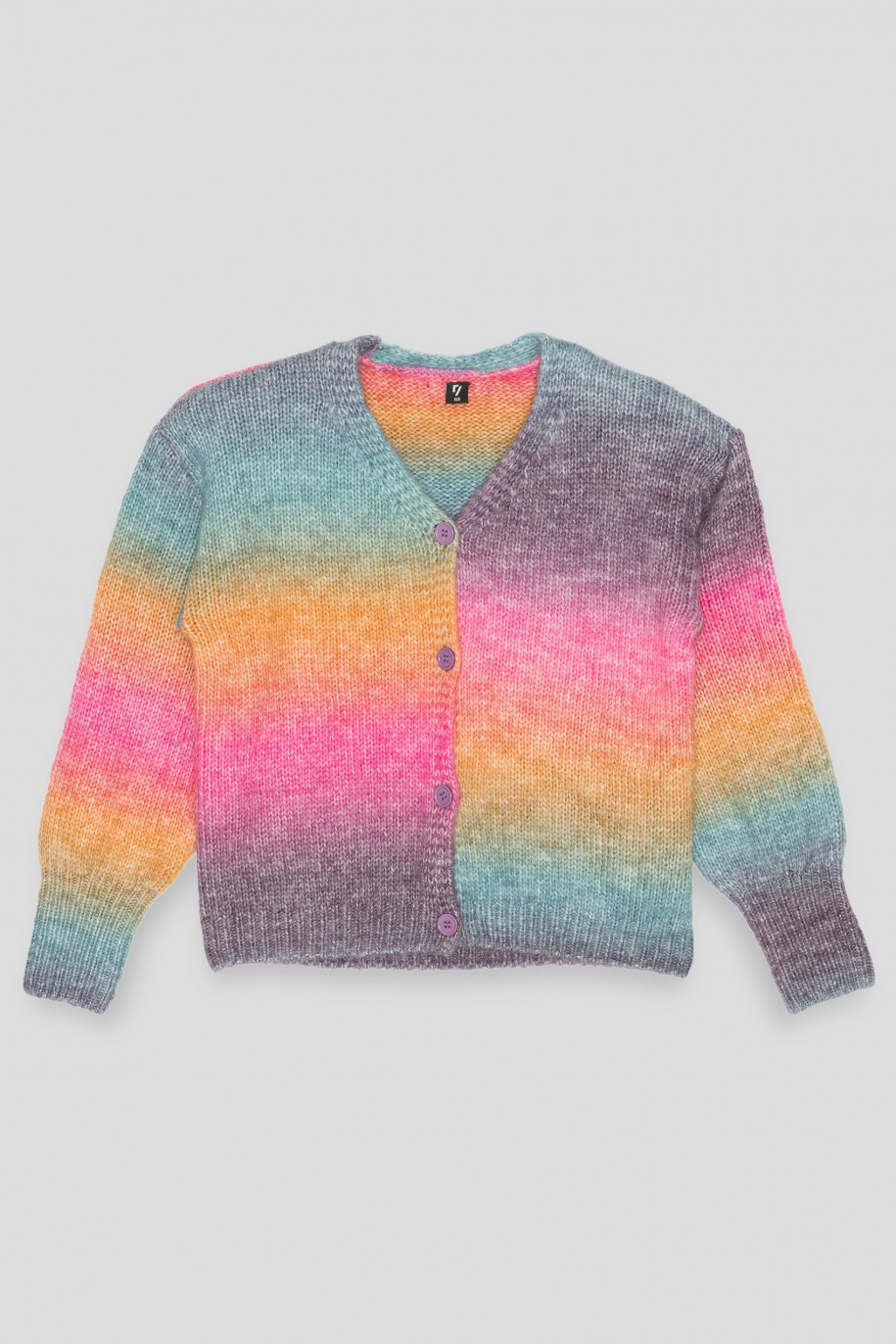Wielobarwny pastelowy sweter na guziki - 39069