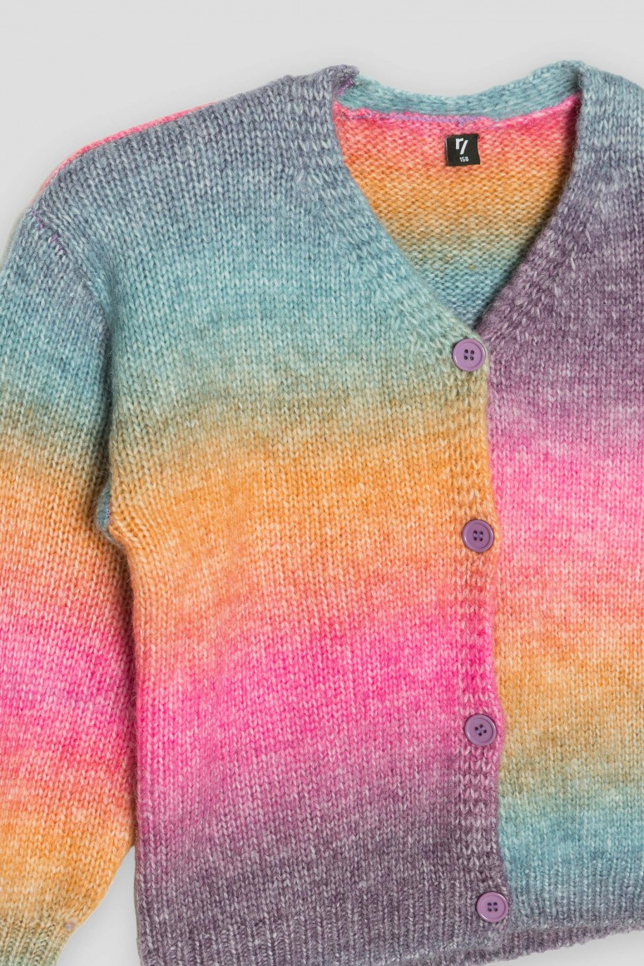Wielobarwny pastelowy sweter na guziki - 39070