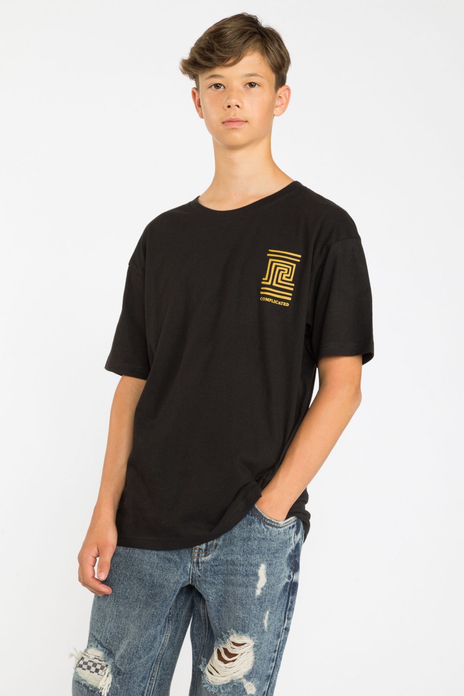 Czarny T-shirt z nadrukiem na plecach ANTIQUE - 39095