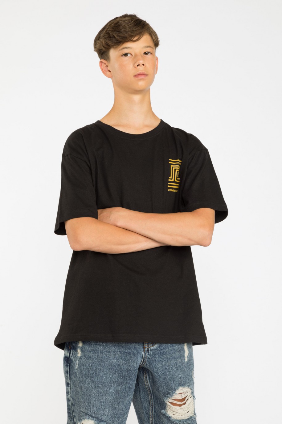 Czarny T-shirt z nadrukiem na plecach ANTIQUE - 39097
