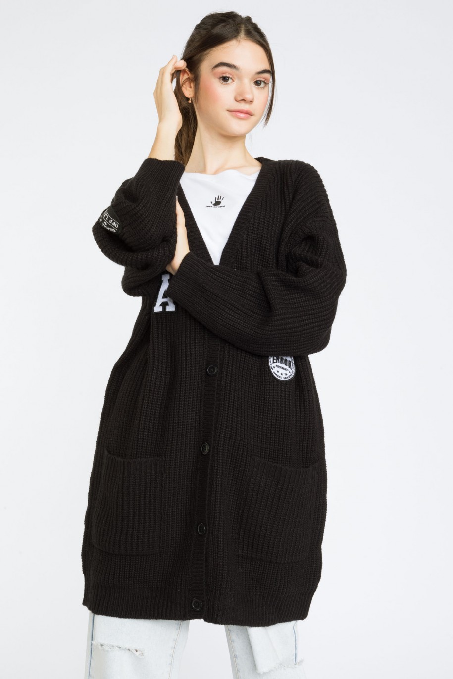 Czarny przedłużany sweter kardigan SCHOOL GIRL - 39170