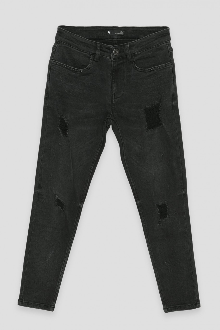 Czarne jeansy z przetarciami - 39226