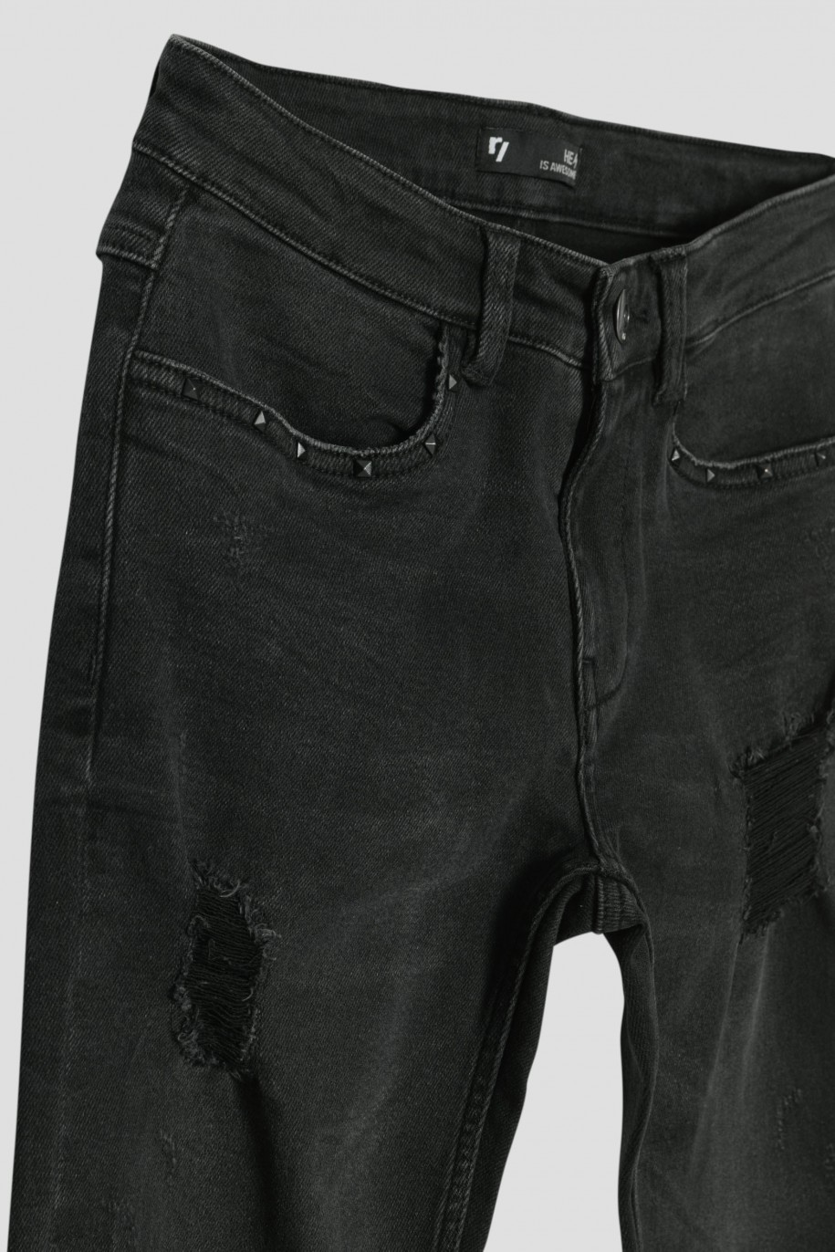 Czarne jeansy z przetarciami - 39227