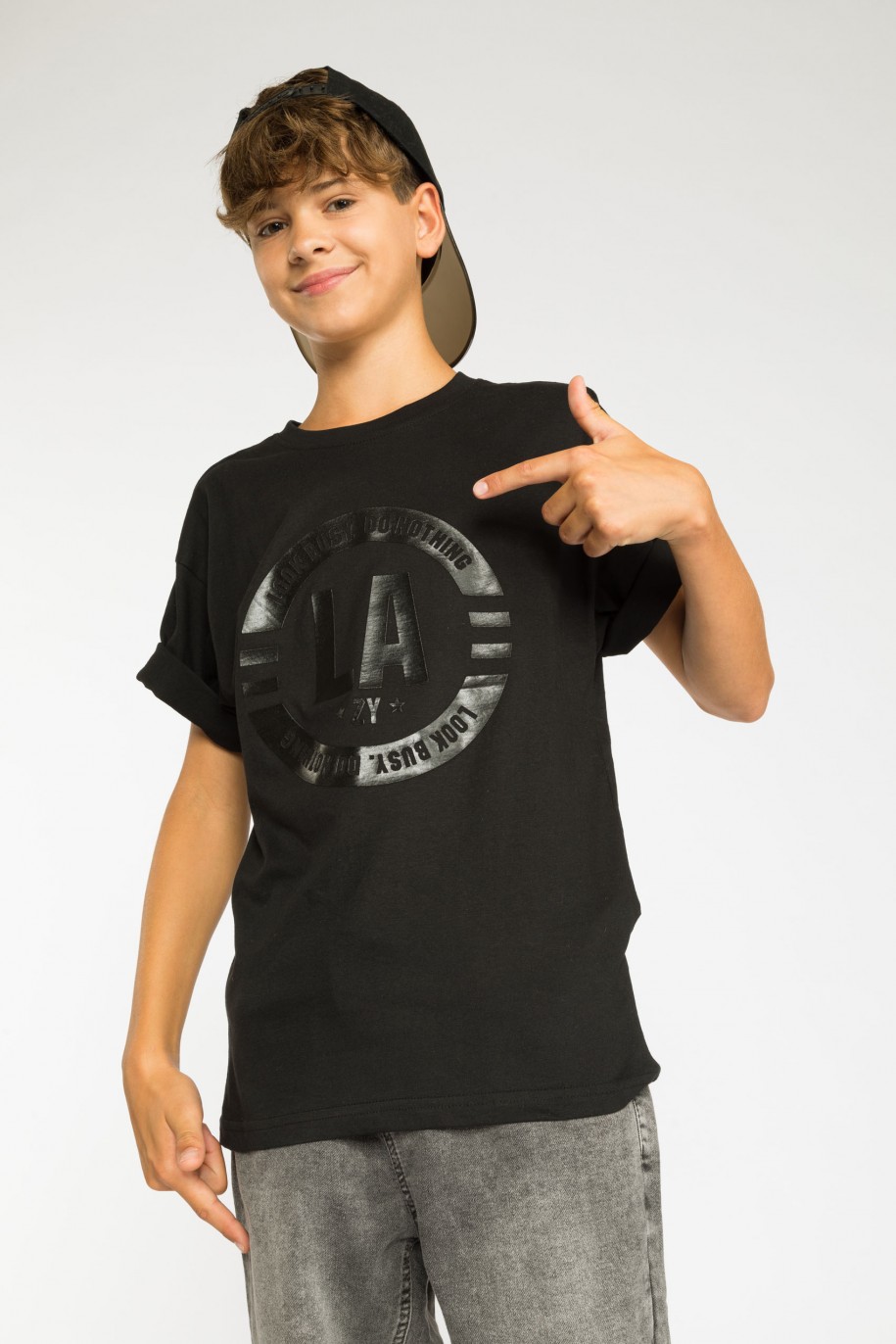 Czarny T-shirt z nadrukiem LA - 39265