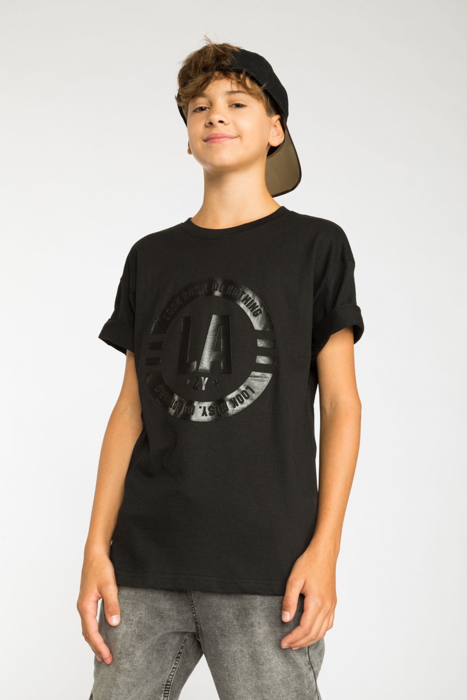 Czarny T-shirt z nadrukiem LA - 39267