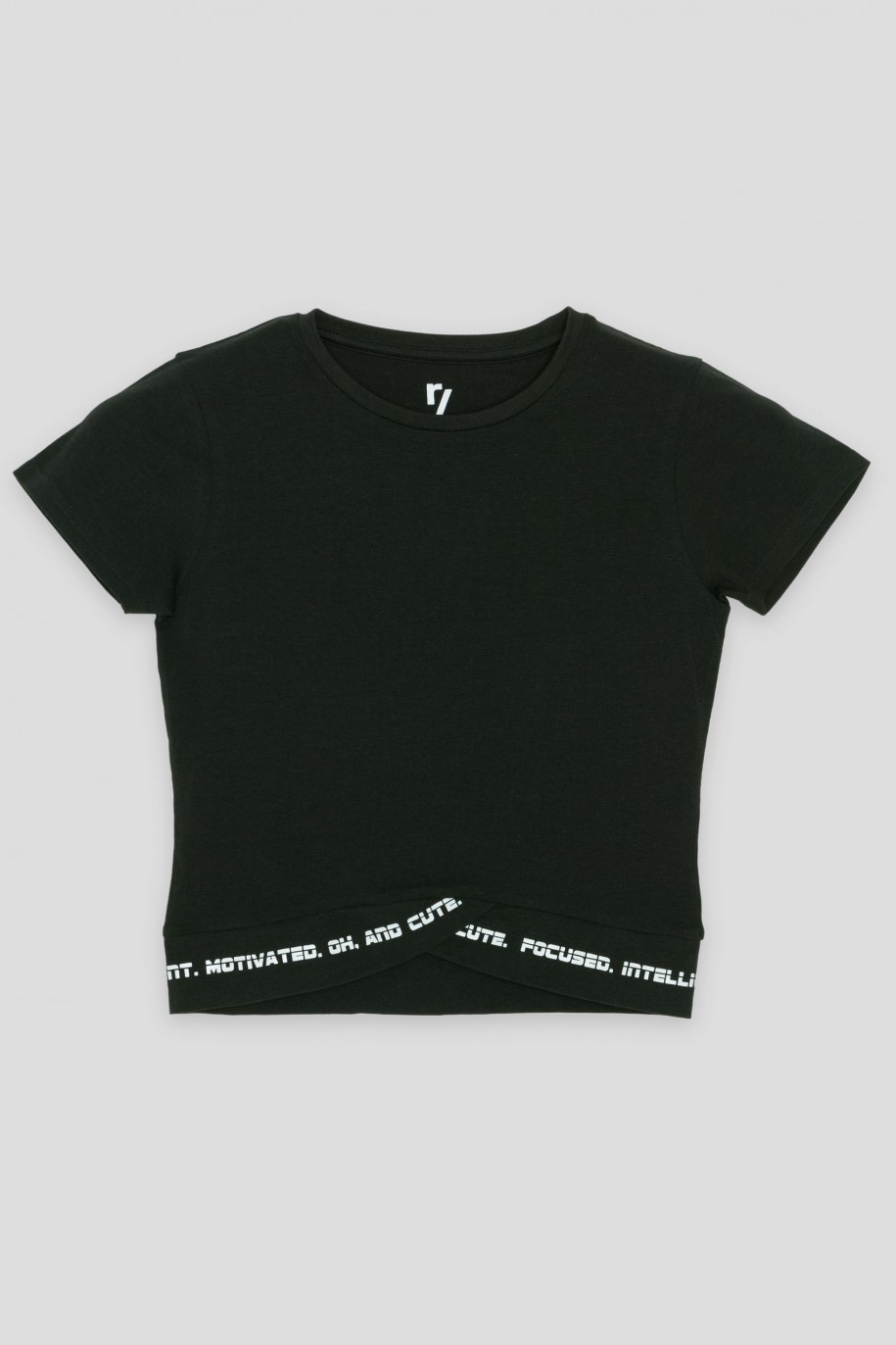 Czarny T-shirt z ozdobnym wycięciem MOTIVATED - 39284