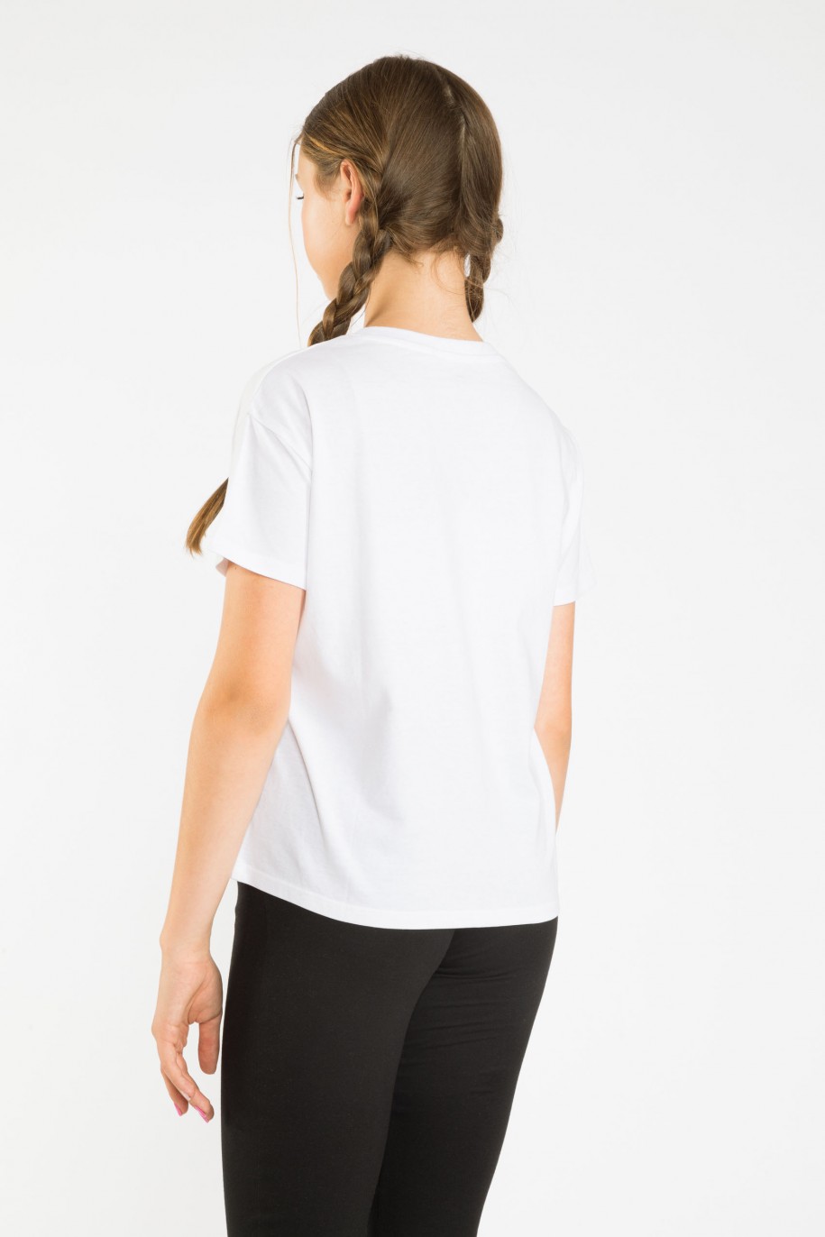 Biały T-shirt z nadrukiem TROUGH THE SENSES - 39426
