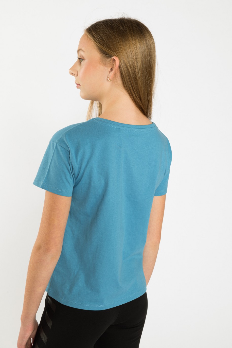 Niebieski T-shirt z nadrukiem - 39751