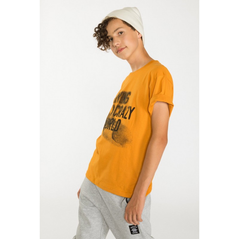 Pomarańczowy T-shirt z nadrukiem - 39780