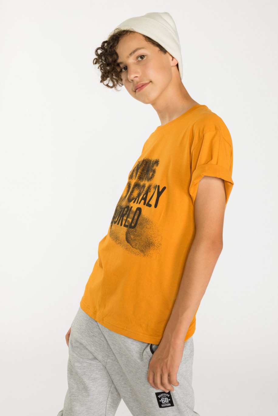 Pomarańczowy T-shirt z nadrukiem - 39780