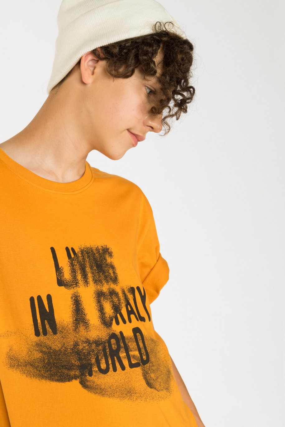 Pomarańczowy T-shirt z nadrukiem - 39781