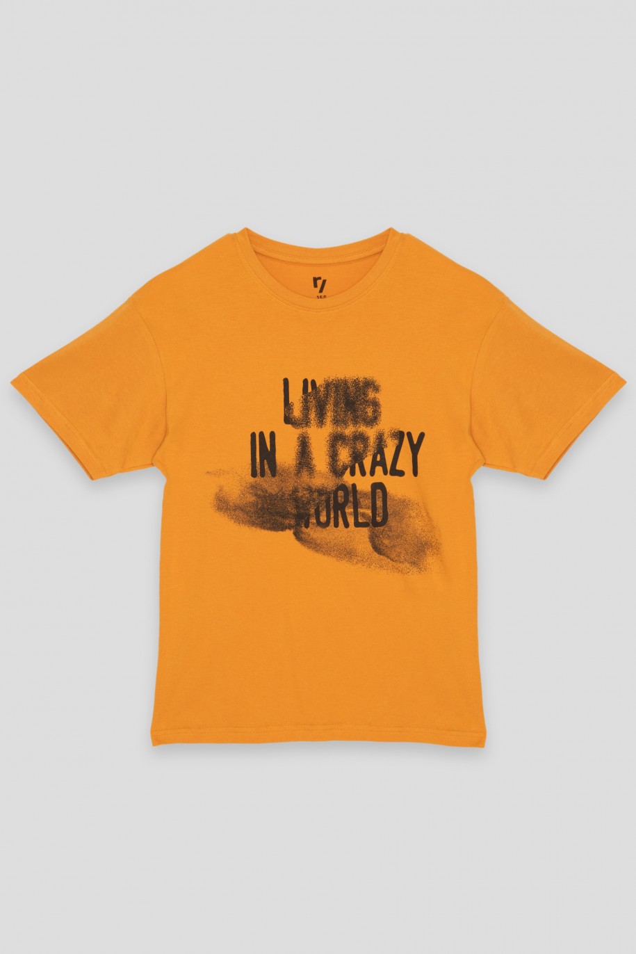 Pomarańczowy T-shirt z nadrukiem - 39784