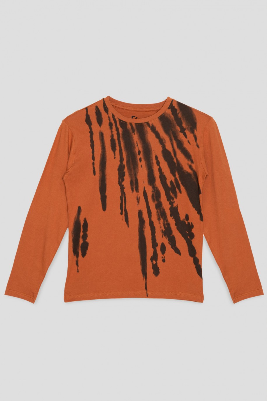 Pomarańczowa koszulka tie dye z długim rękawem - 39813