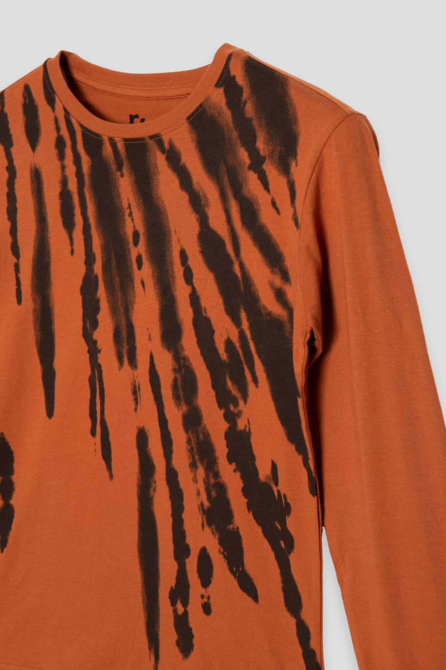 Pomarańczowa koszulka tie dye z długim rękawem - 39814