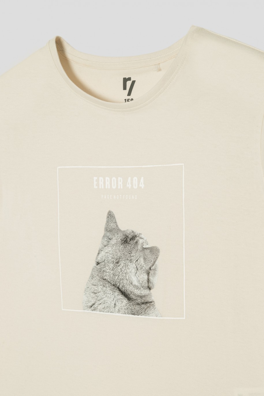 Kremowy T-shirt z nadrukiem - 40012