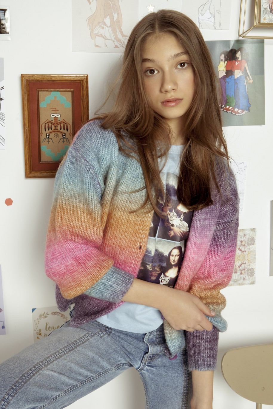 Wielobarwny pastelowy sweter na guziki - 40045