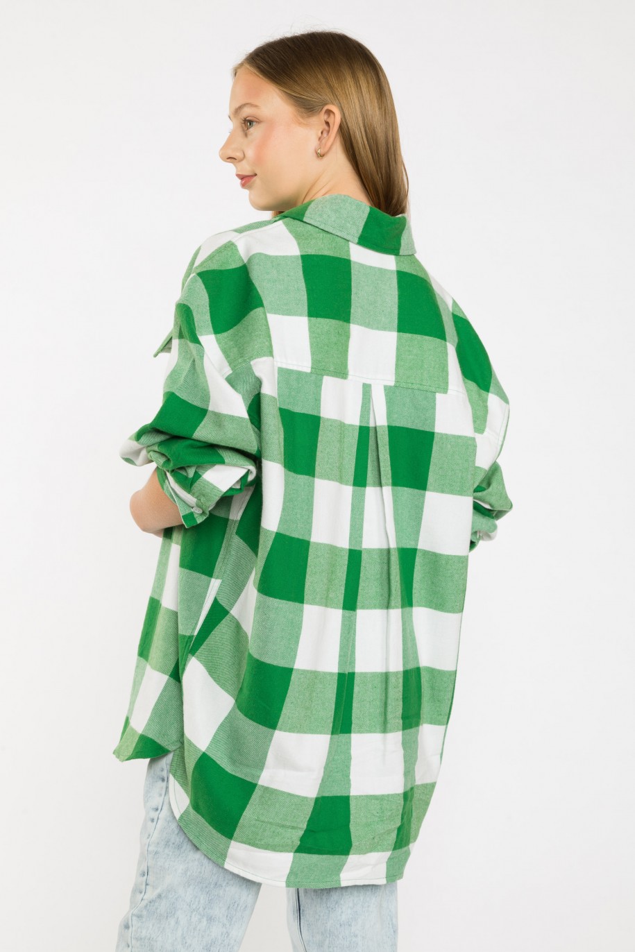 Zielona przedłużana koszula oversize w kratę - 40219