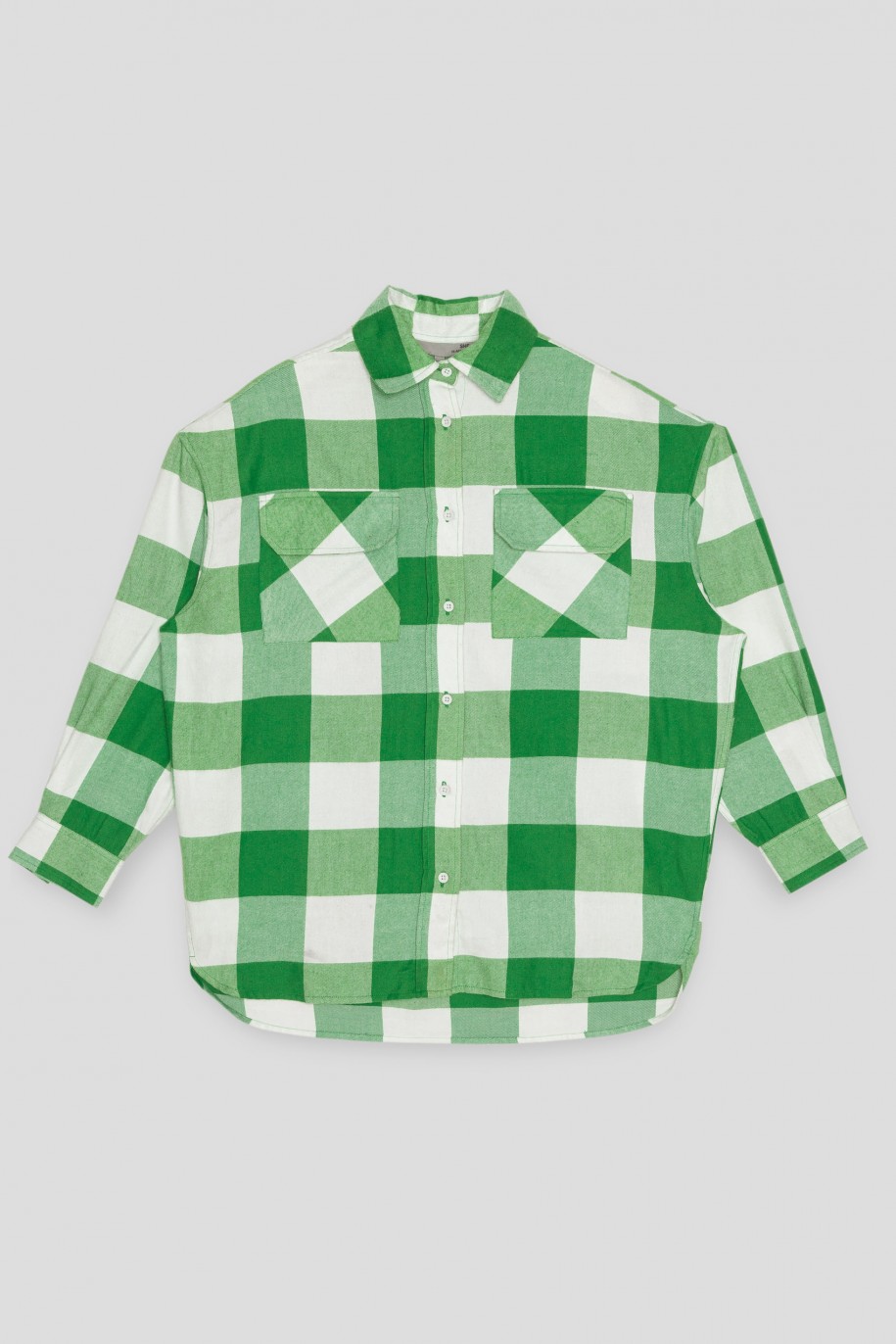 Zielona przedłużana koszula oversize w kratę - 40223