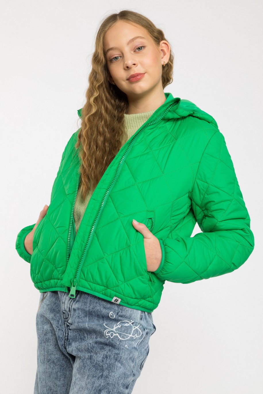Zielona przejściowa pikowana kurtka mocno dopasowana - 40253