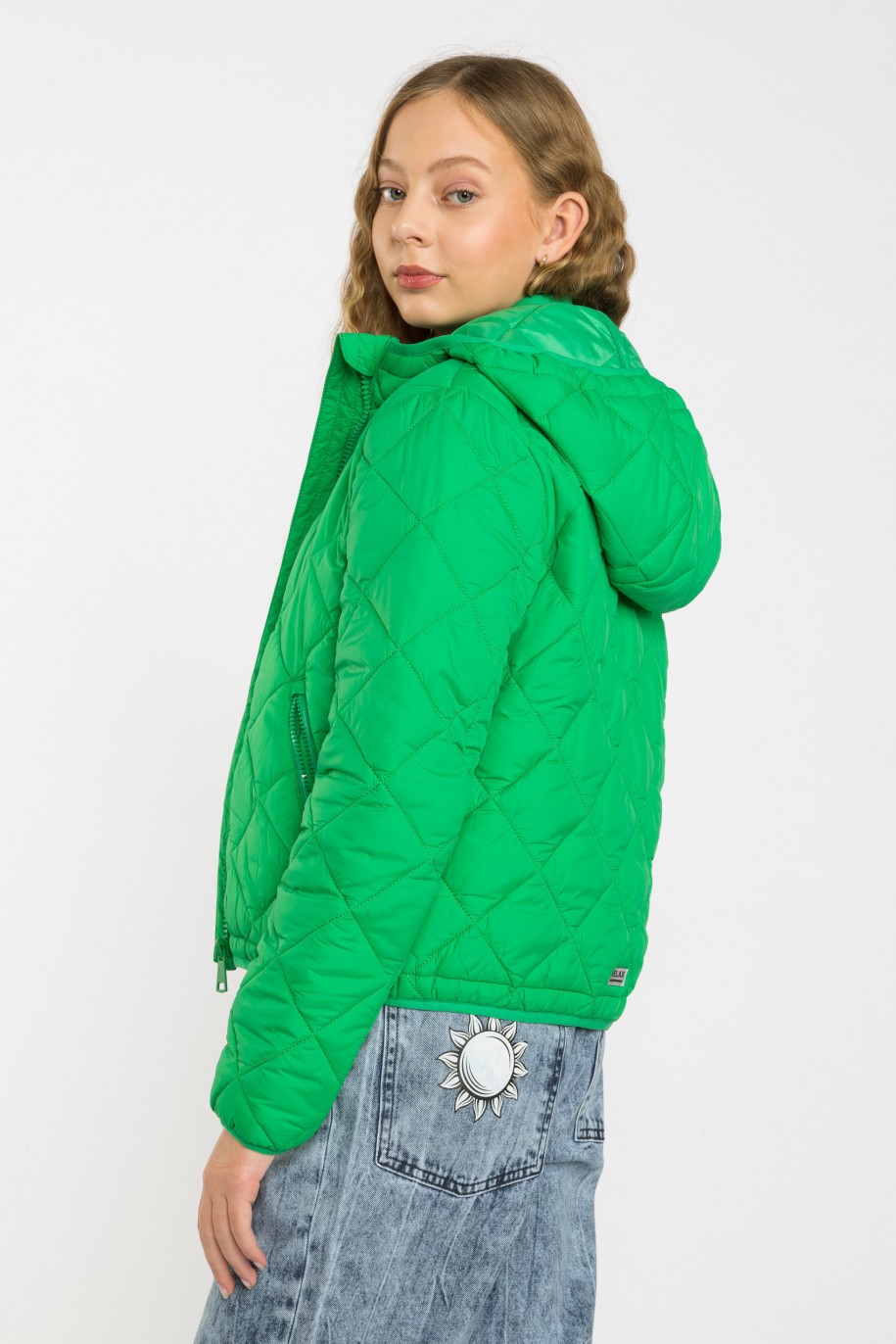 Zielona przejściowa pikowana kurtka mocno dopasowana - 40254