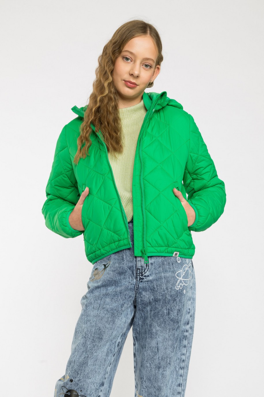Zielona przejściowa pikowana kurtka mocno dopasowana - 40255