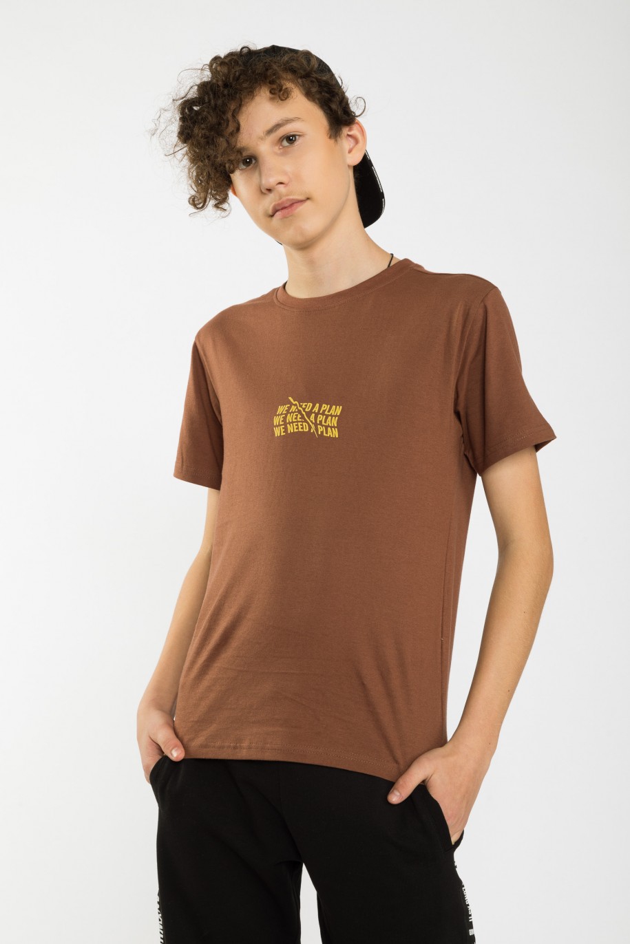 Brązowy T-shirt z napisem - 40339