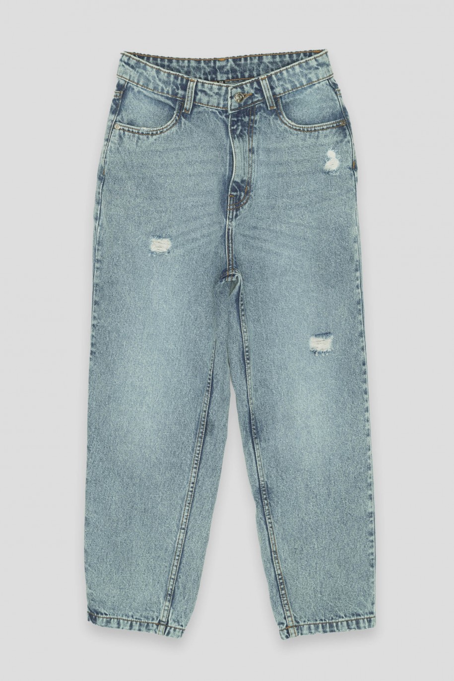 Niebieskie jeansy z ozdobnymi rozdarciami - 40366