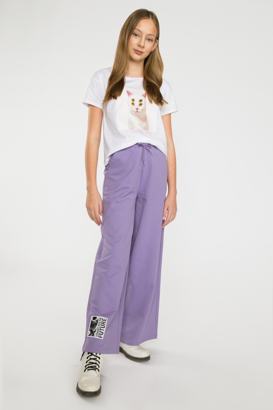 Fioletowe spodnie dresowe z szerokimi nogawkami - 40375
