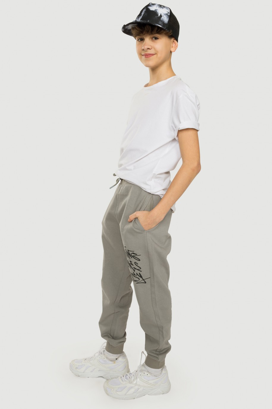 Szare spodnie dresowe z nadrukiem - 40402