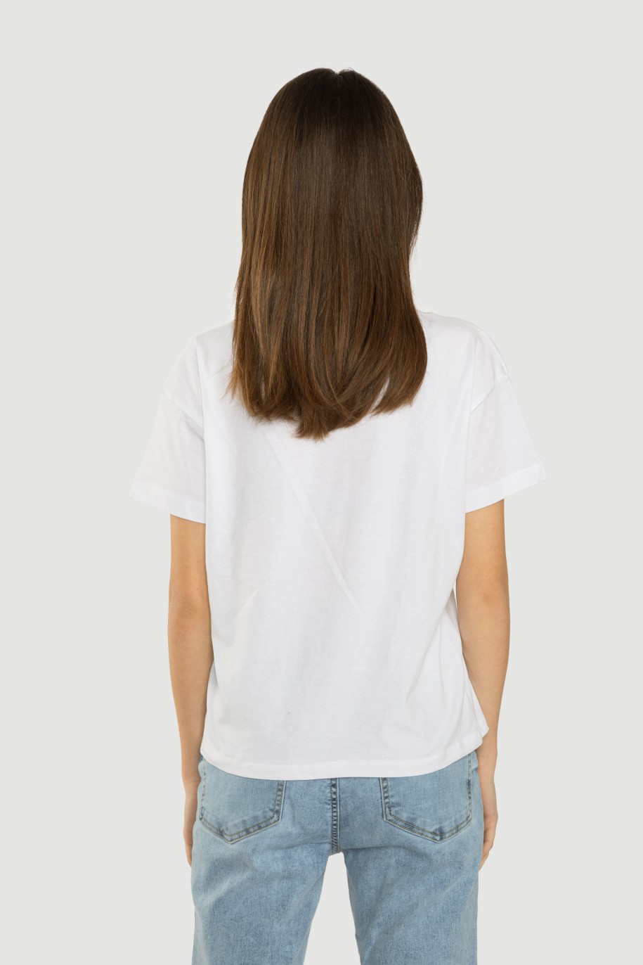 Biały T-shirt z kolorowym nadrukiem - 40454