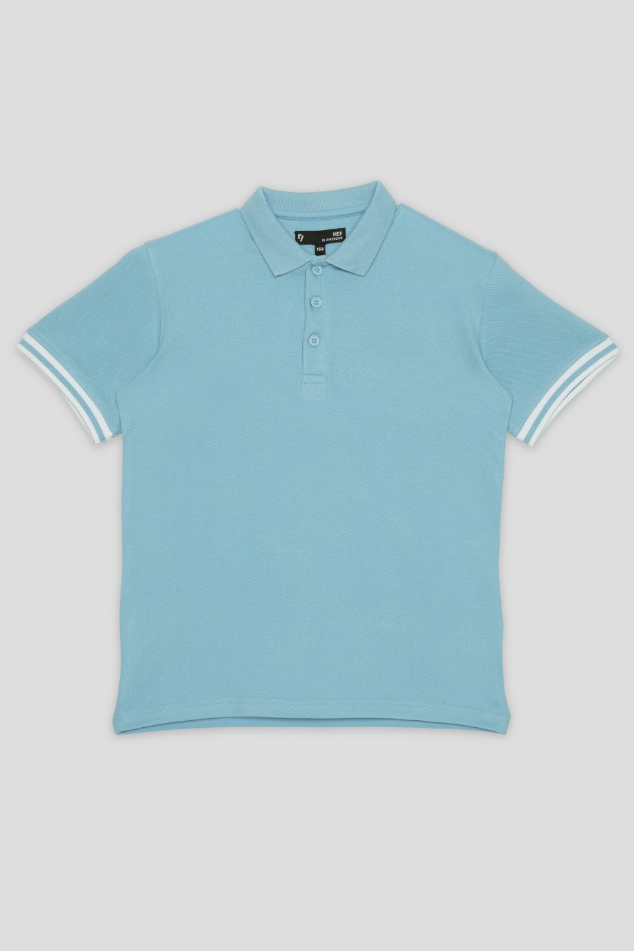 Niebieska koszulka polo z paskami na rękawach - 40794