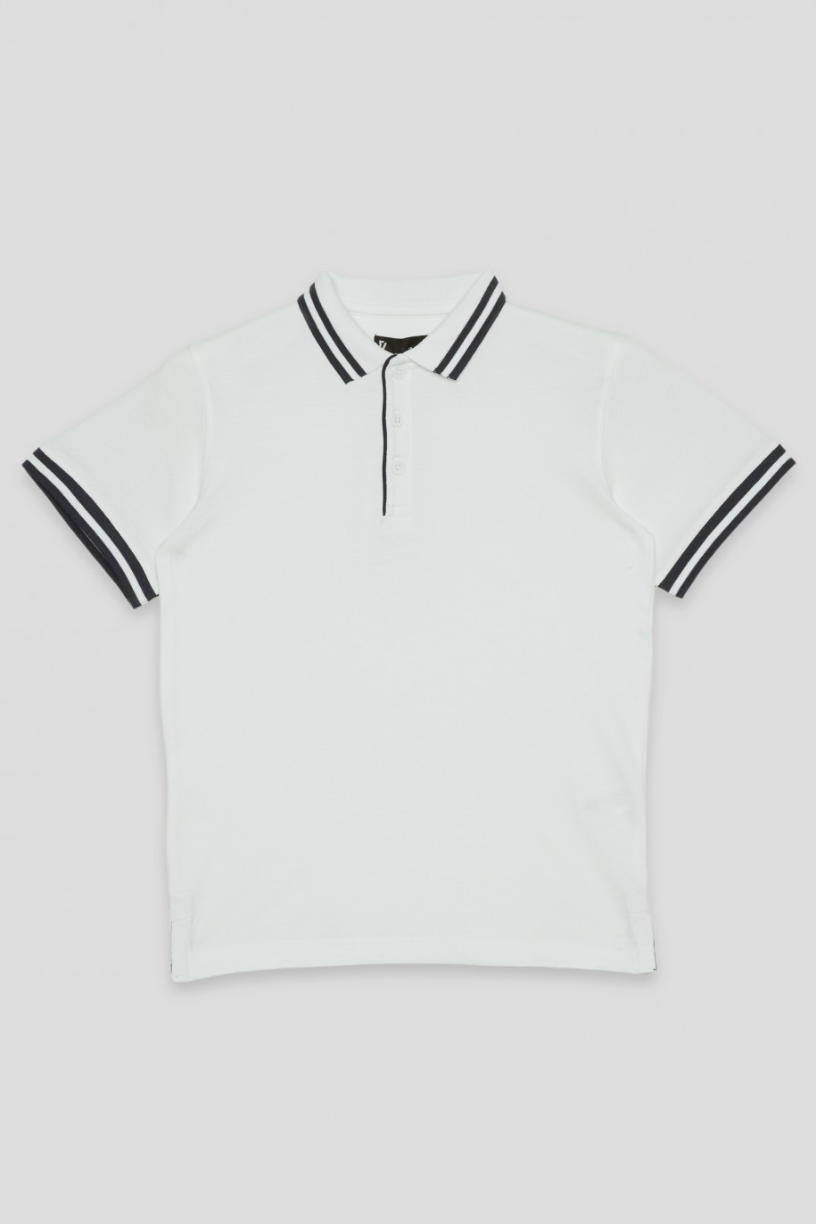 Biała koszulka polo z kontrastowymi paskami - 40796