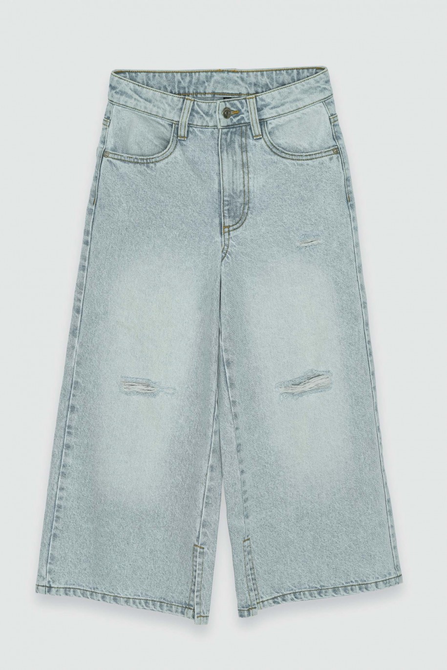 Niebieskie jeansy 3/4 z szeroką nogawką - 40869