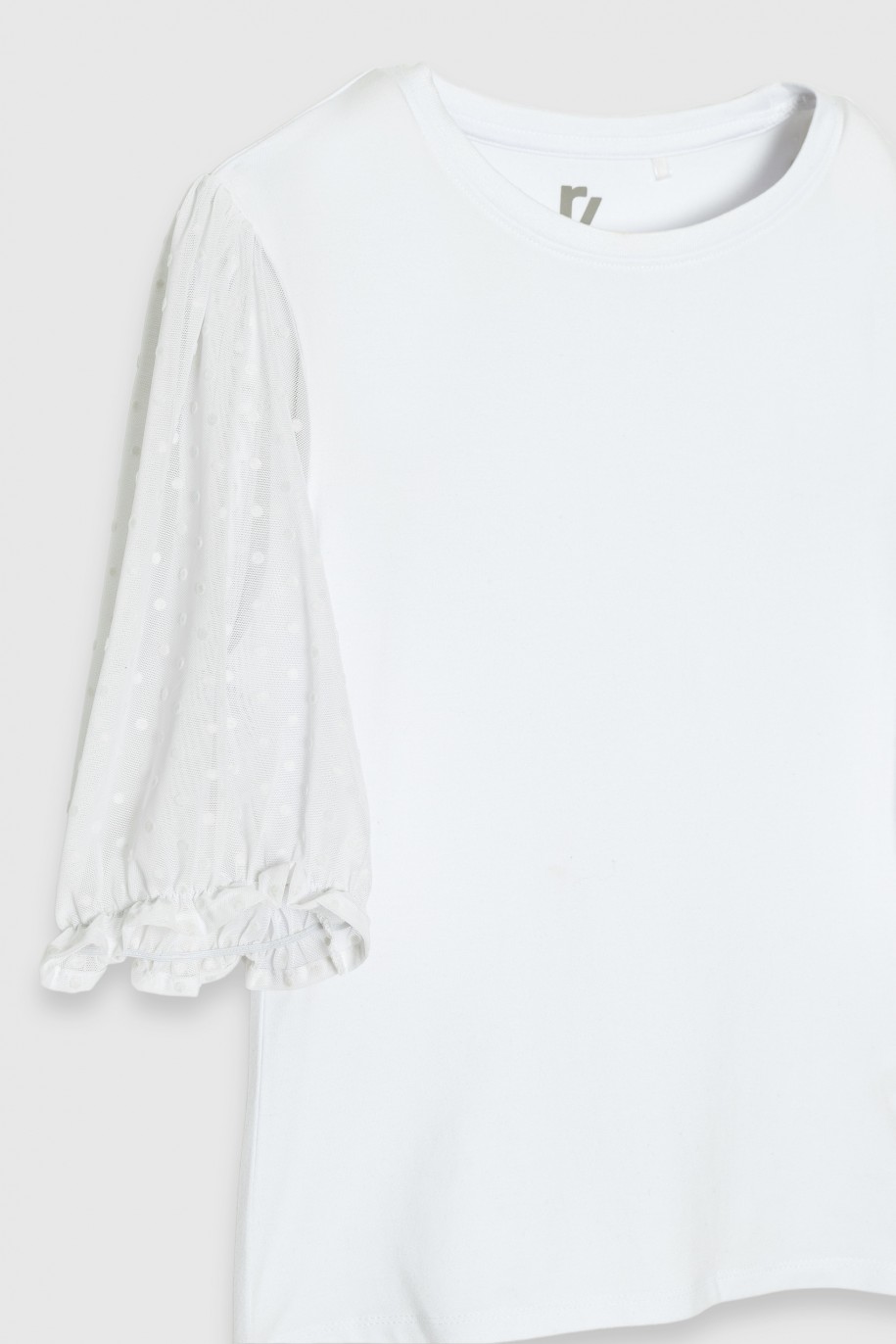 Biała bluzka z ozdobnymi bufiastymi rękawami - 40894