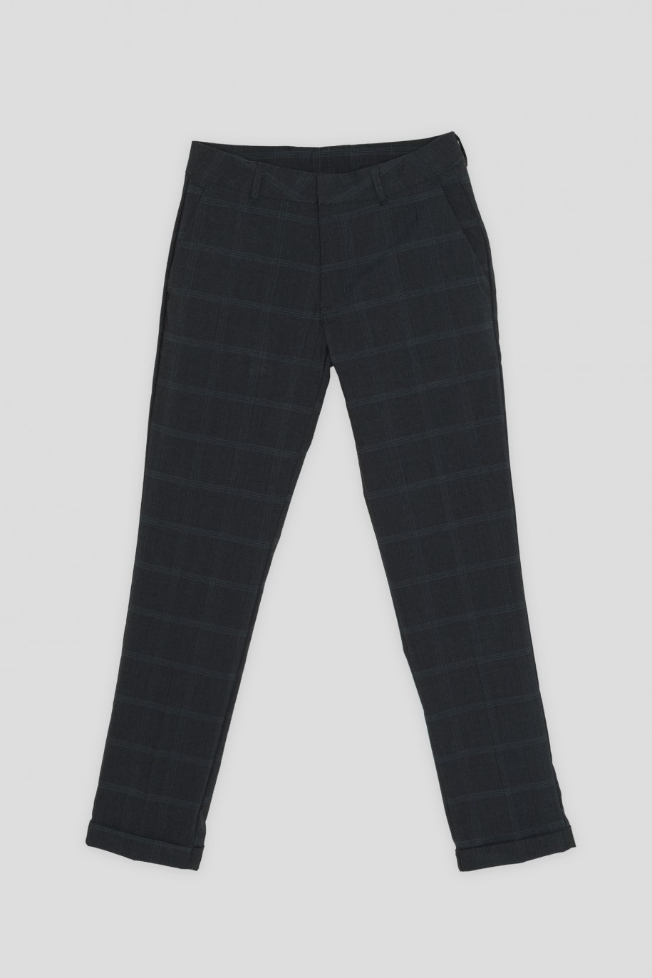 Granatowe spodnie garniturowe w kratę - 40919