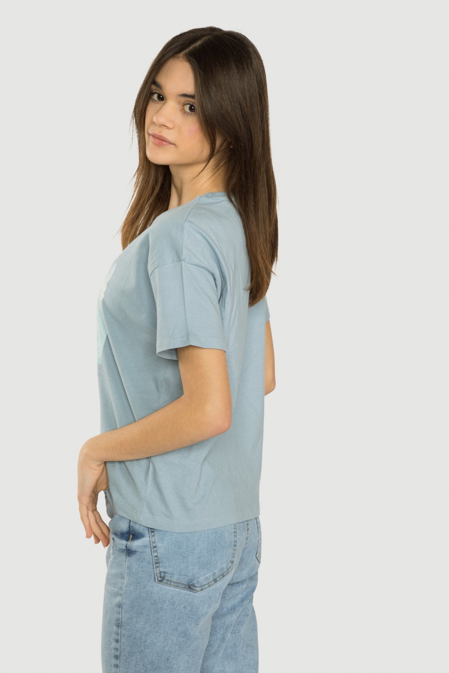 Niebieski T-shirt z nadrukiem z jeżem - 41013