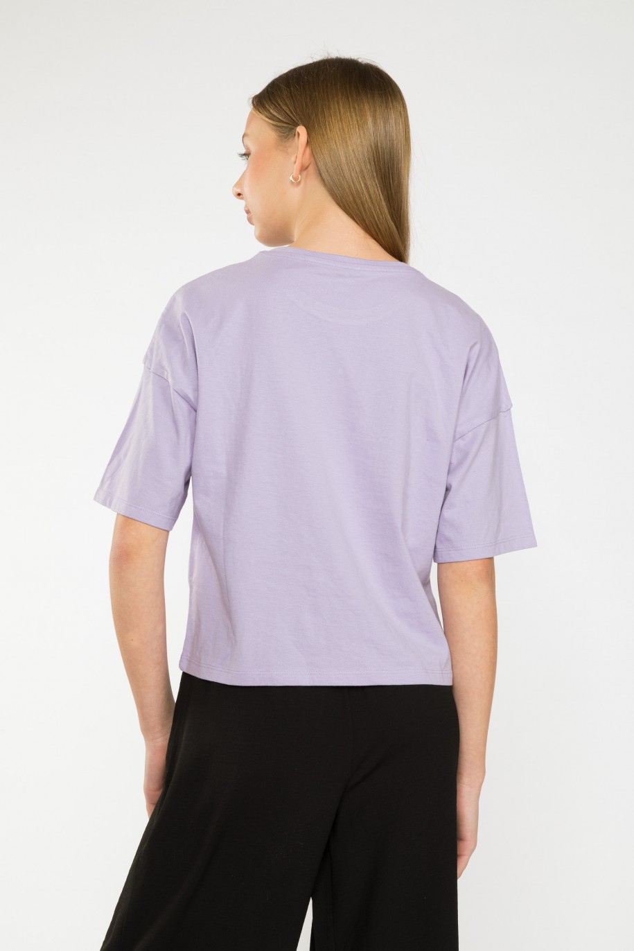 Fioletowy T-shirt z nadrukiem z kotem - 41025