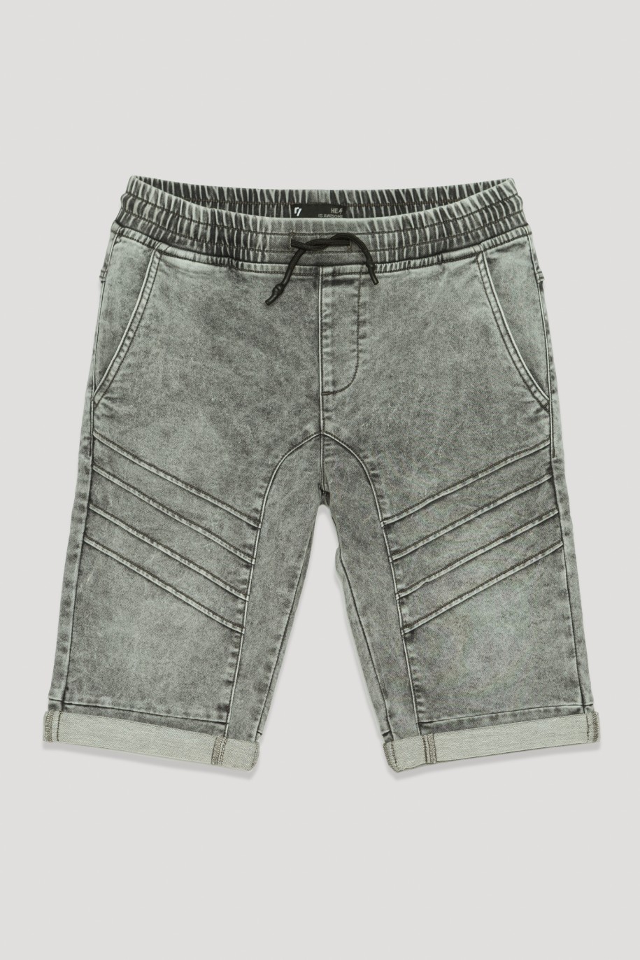 Szare krótkie jeansowe spodenki na gumce - 41195